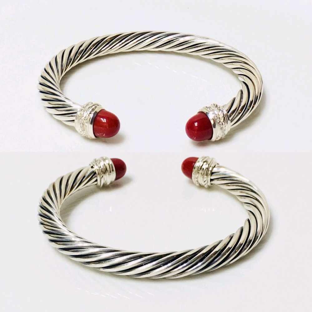David Yurman Carnelian Diamond Cable Cuff Bracelet - Picture 3 of 8